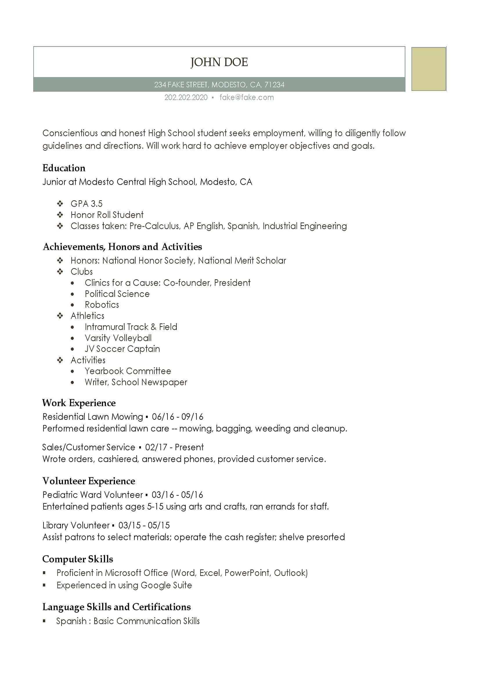 High School Resume – Resumes Perfect For High School Students Inside College Student Resume Template Microsoft Word