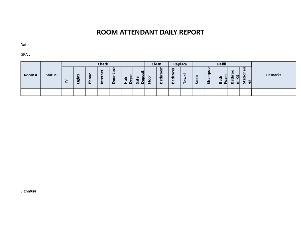 Hotel Room Attendant Daily Report | Templates At Throughout Check Out Report Template