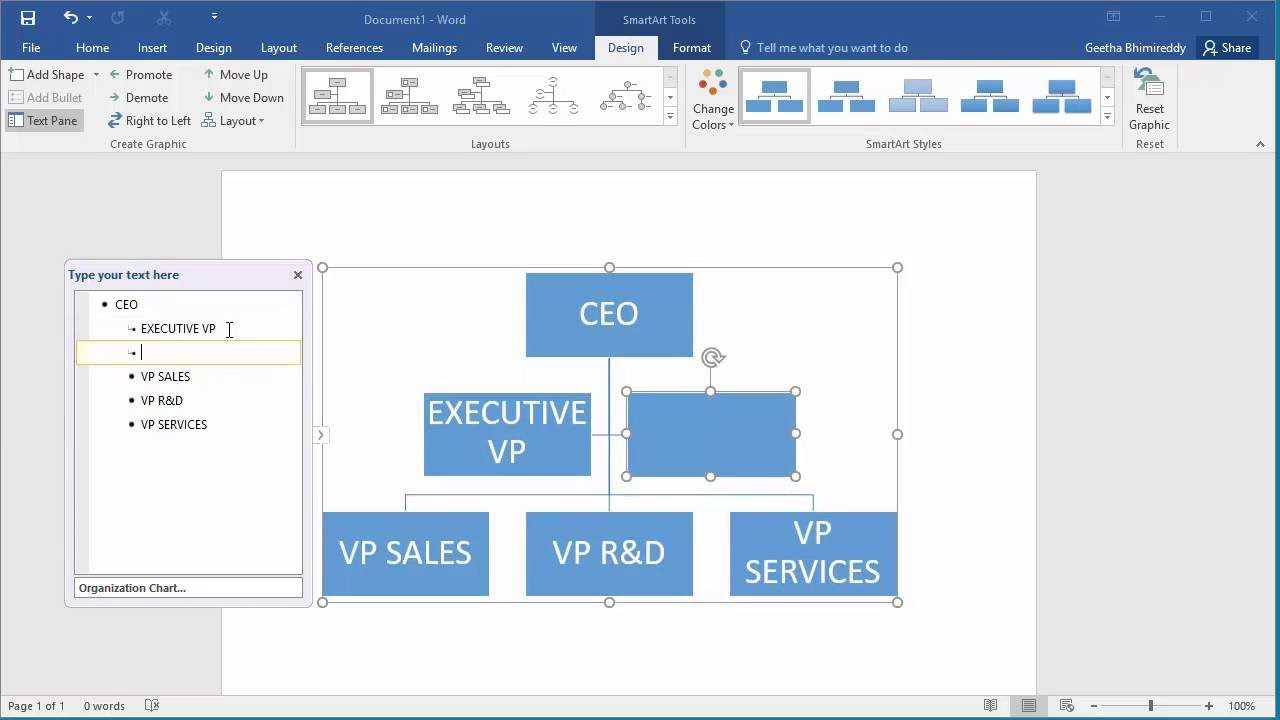 How To Create An Organization Chart In Word 2016 Pertaining To Word Org Chart Template