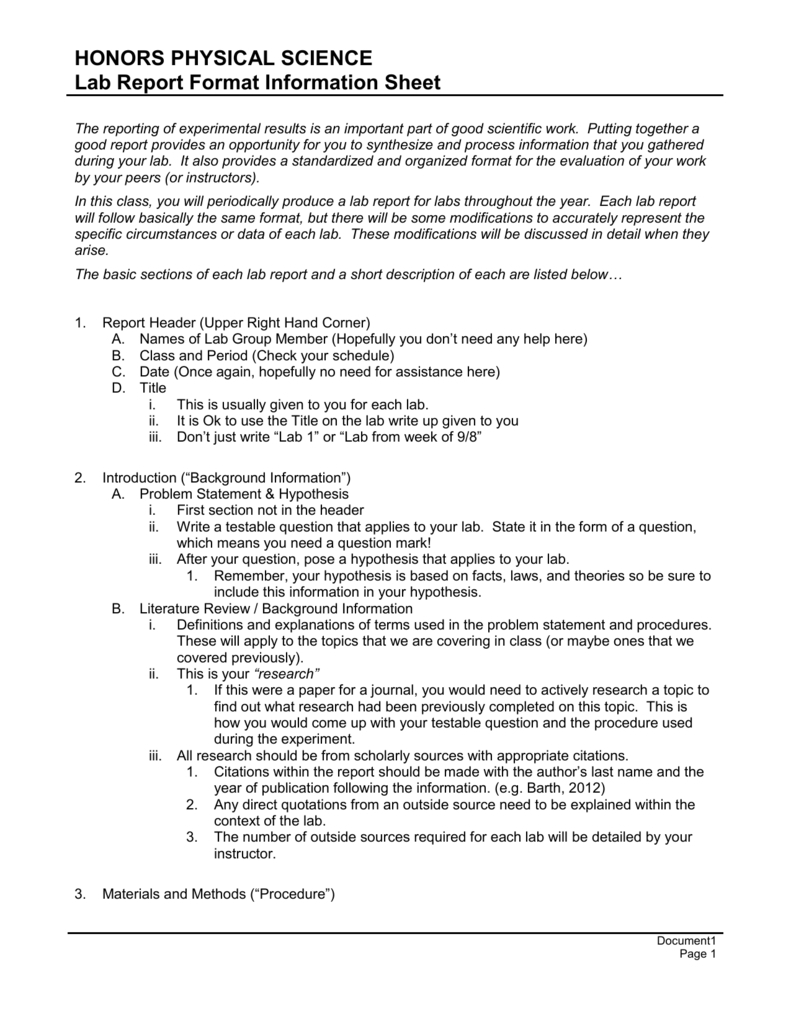 Hpsc Lab Report Format Regarding Science Lab Report Template Within Science Lab Report Template