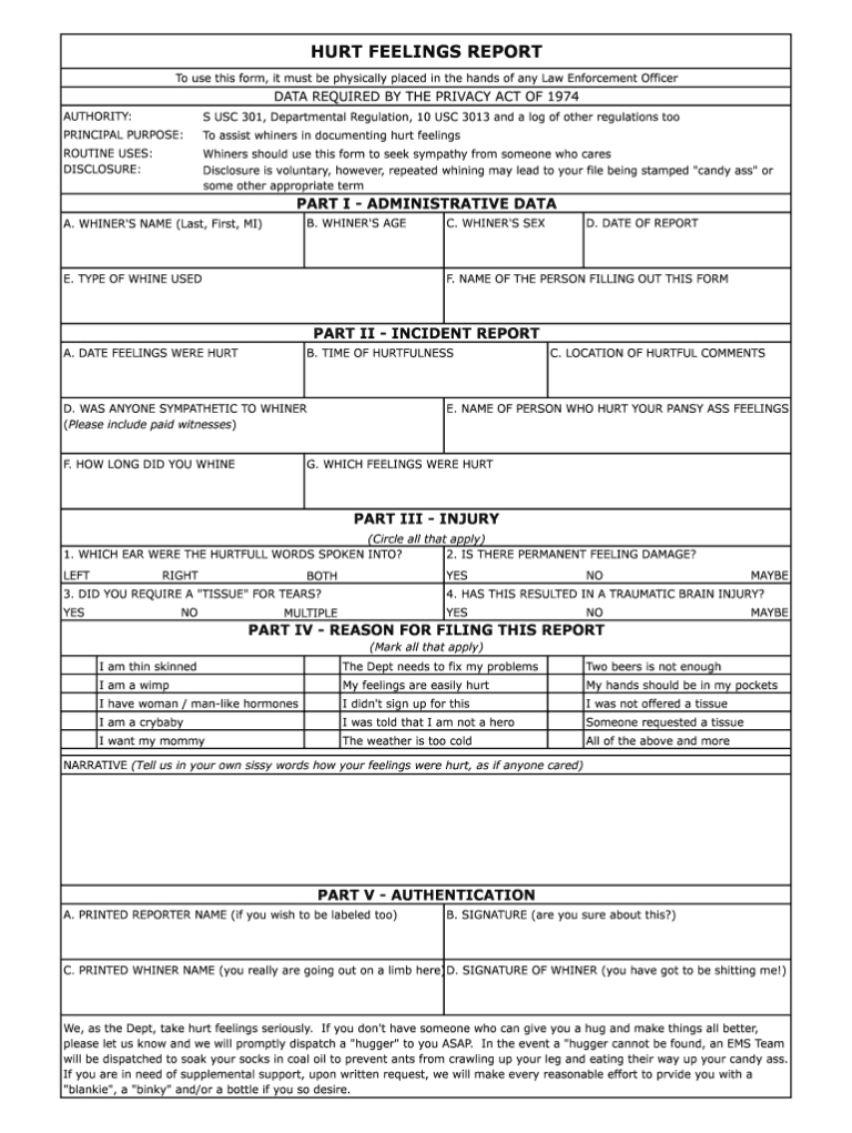 Hurt Feelings Report Template Sample Design Templates