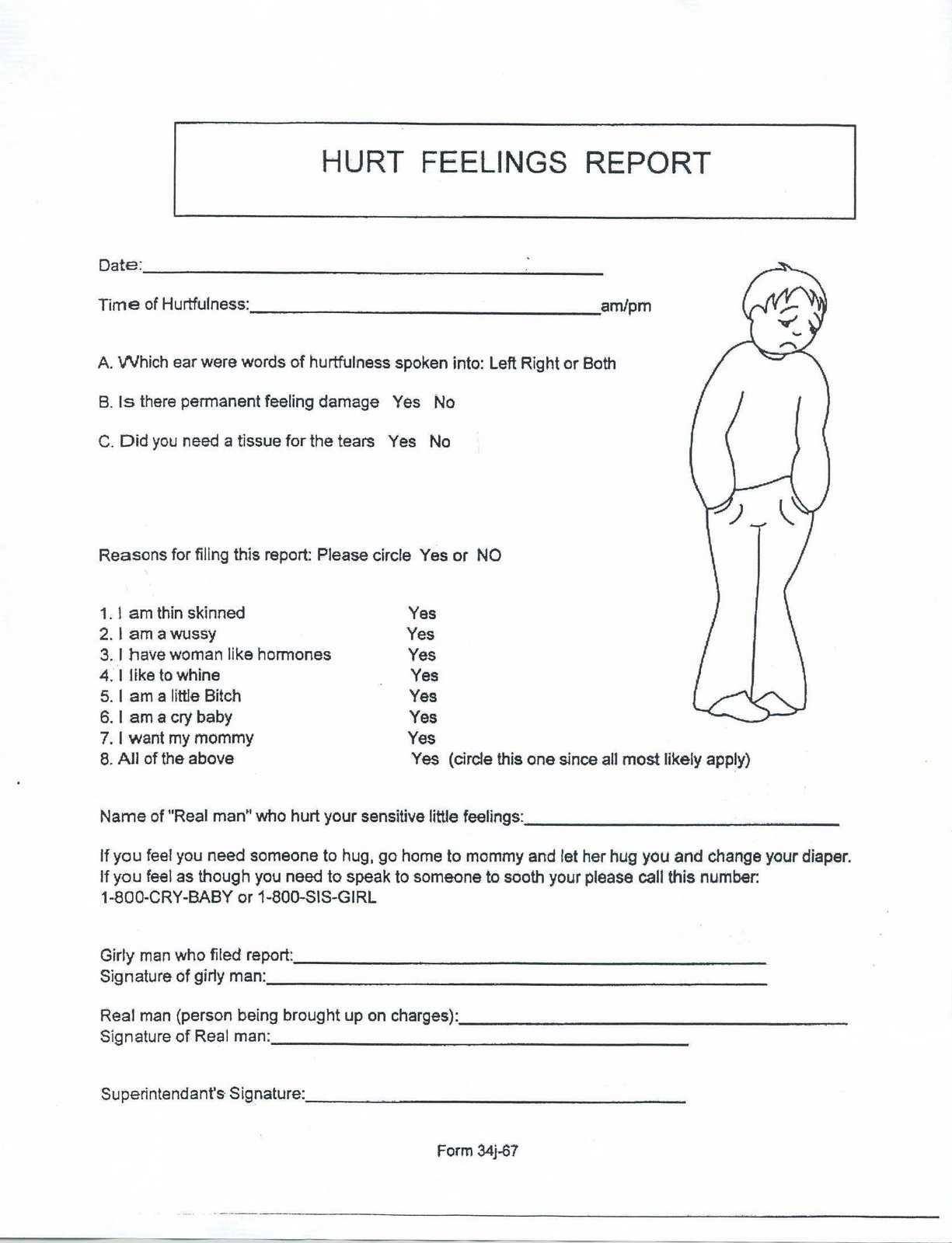 Hurt Form Pertaining To Hurt Feelings Report Template
