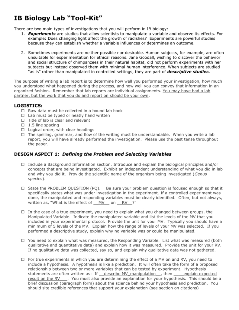 Ib Biology Lab “Tool Kit” Pertaining To Ib Lab Report Template