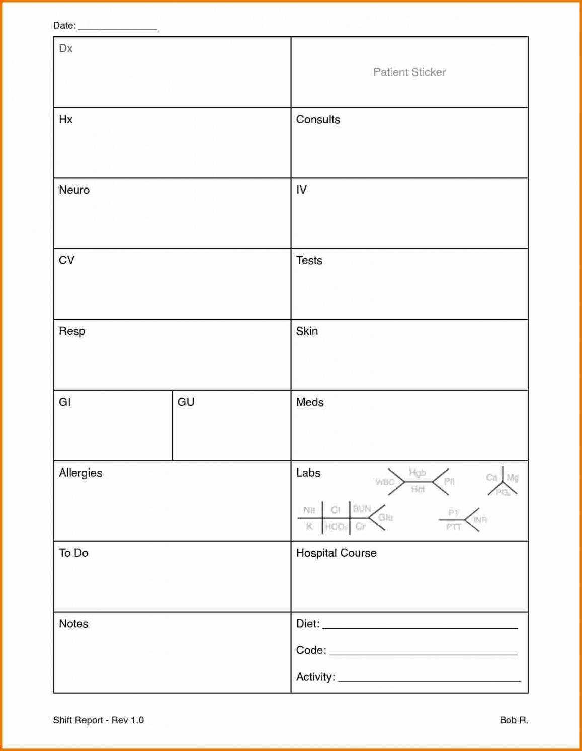 Printable Nursing Report Sheet