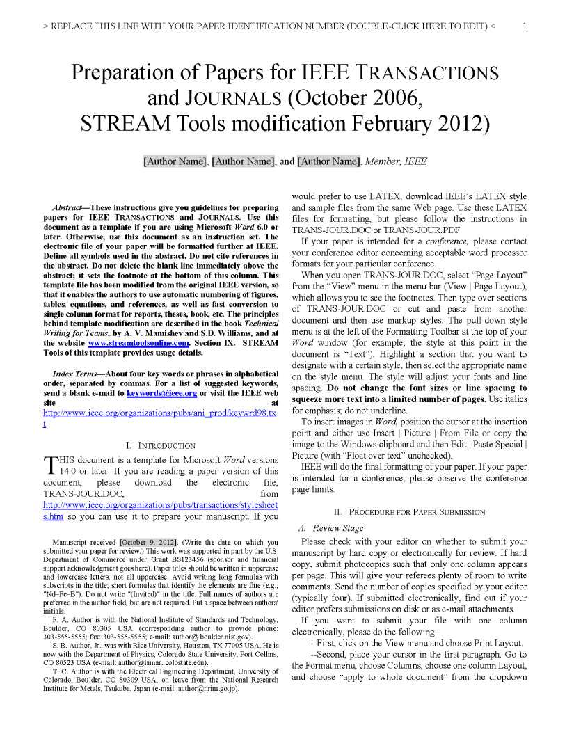 Ieee Paper Example – Papele.alimentacionsegura For Ieee Journal Template Word
