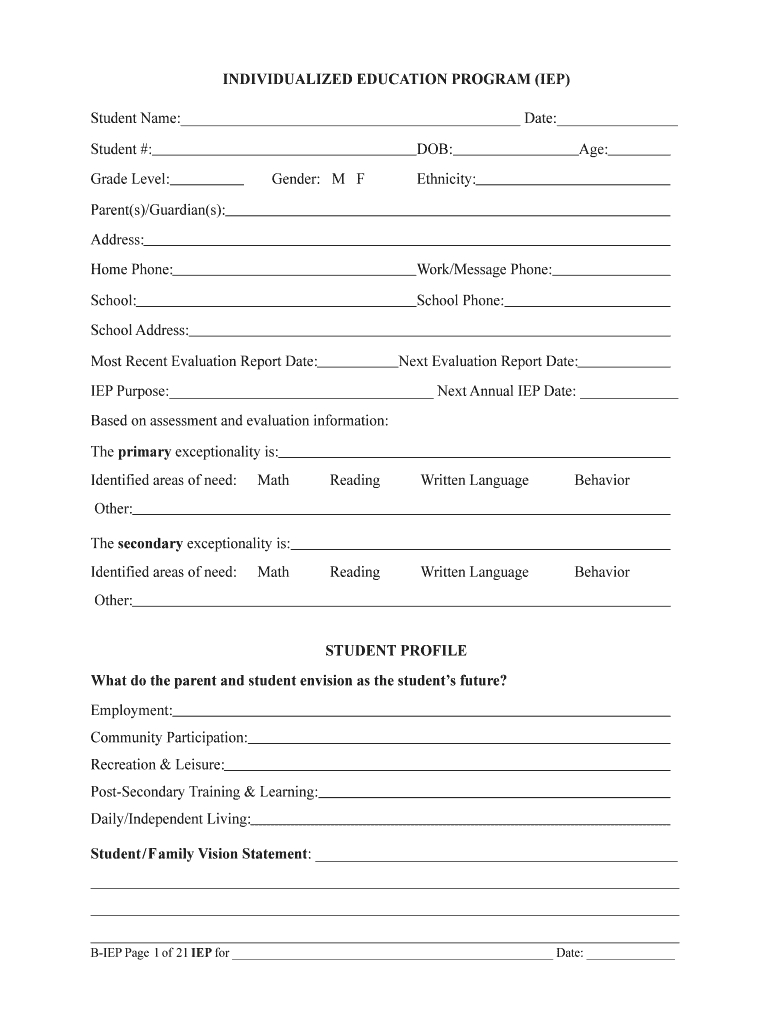 Iep Pdffiller Form – Fill Online, Printable, Fillable, Blank Intended For Blank Iep Template
