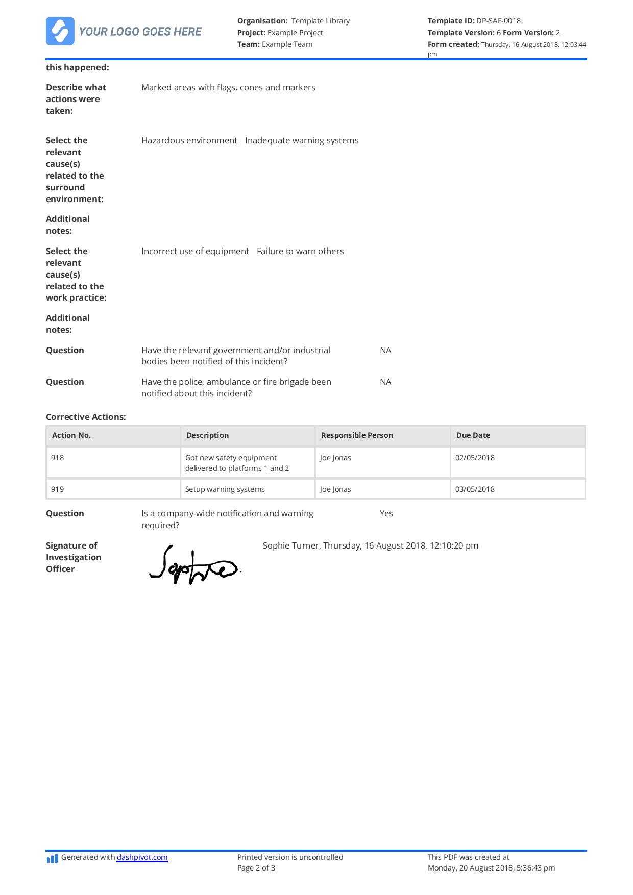 Incident Investigation Report Sample – Tomope.zaribanks.co Throughout Sample Fire Investigation Report Template