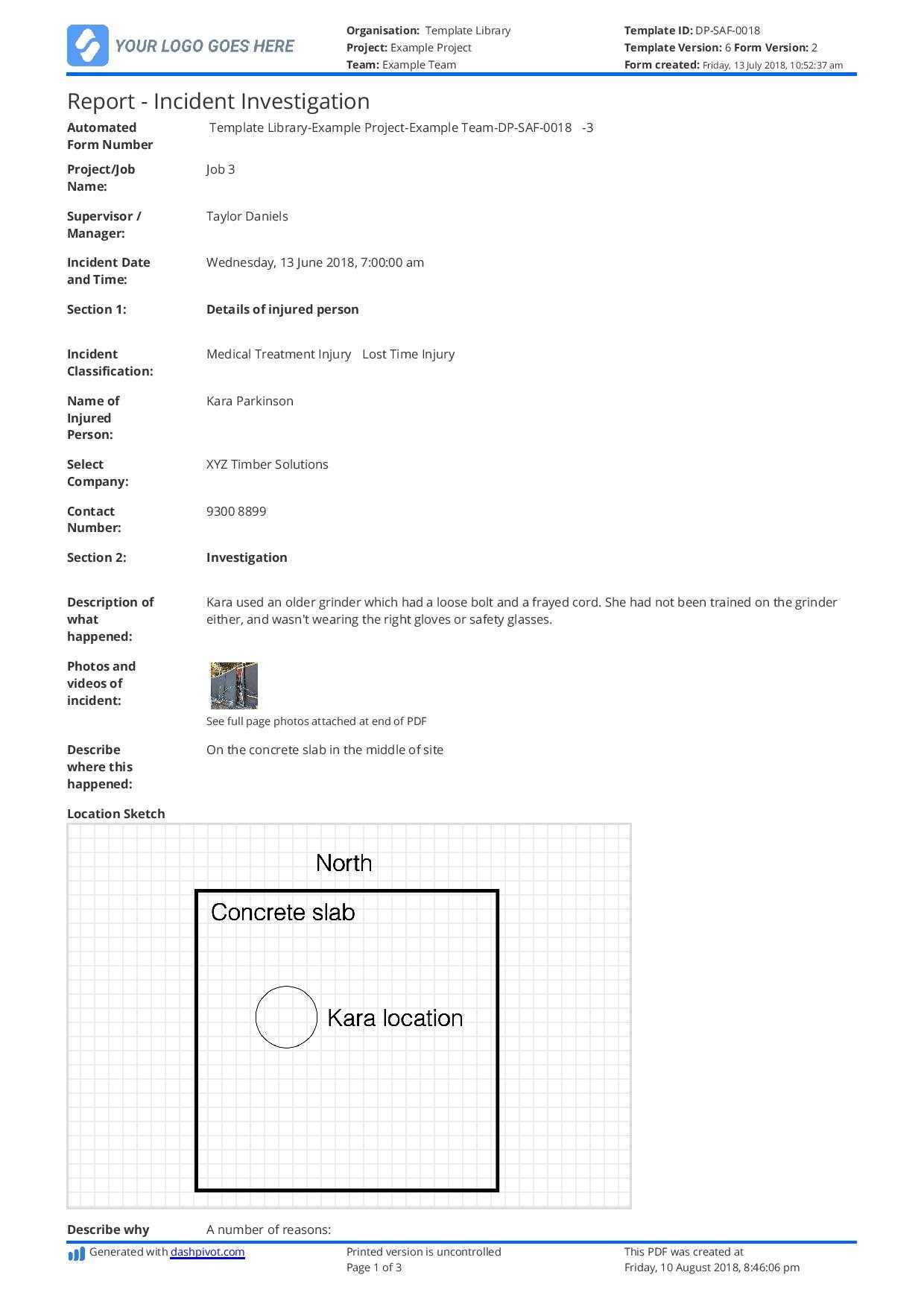Incident Investigation Report Template (Better Than Word And Throughout Incident Report Register Template