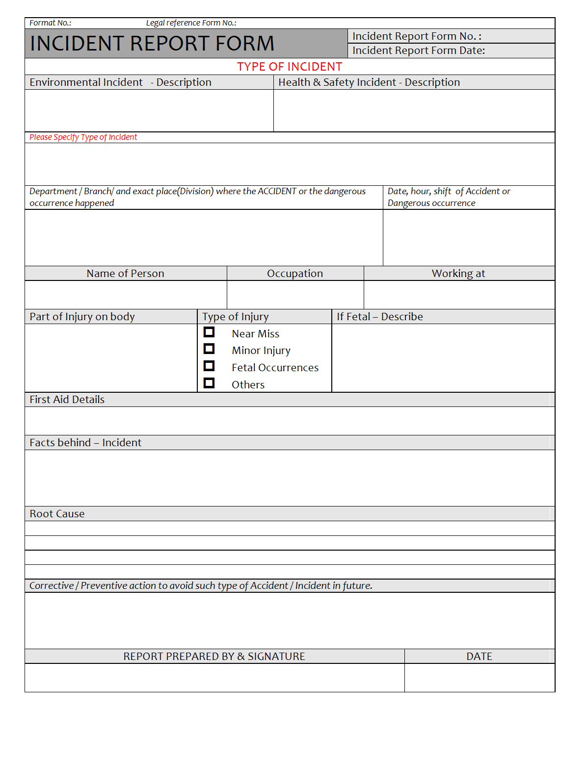 Incident Report Form – Pertaining To Incident Report Template Microsoft