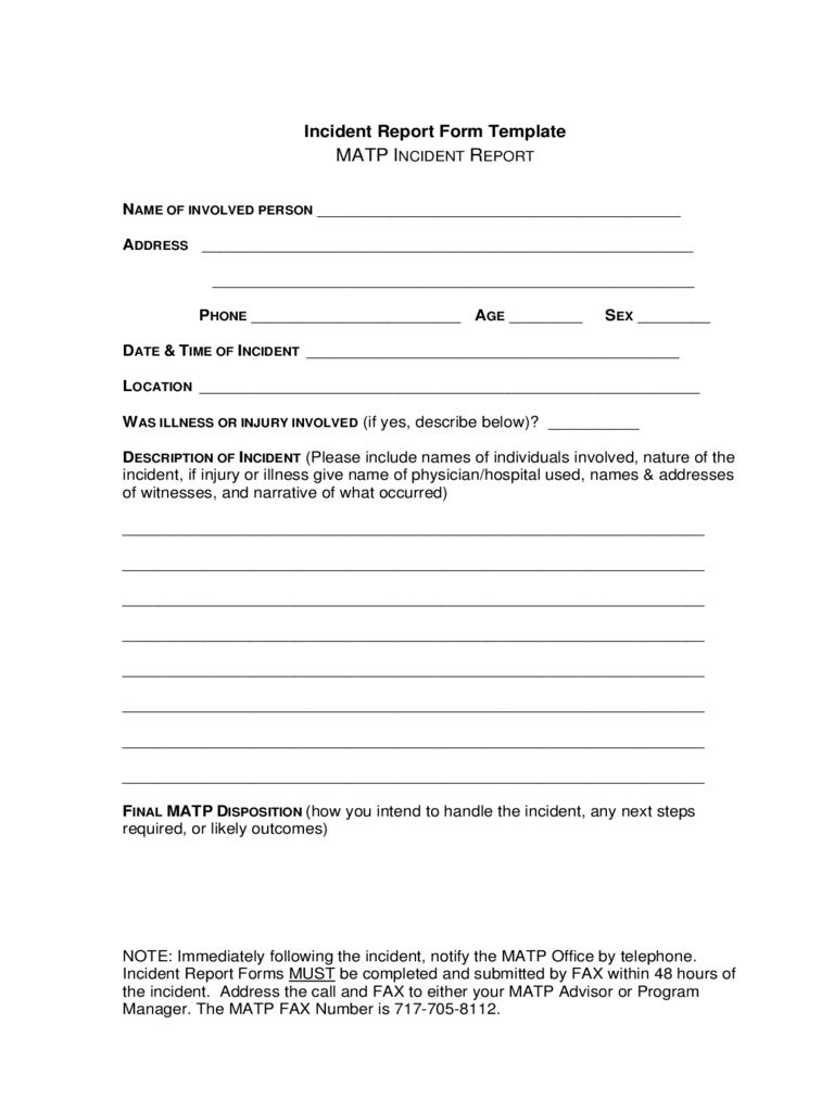 Incident Report Form Template Free Download Throughout Injury Report Form Template