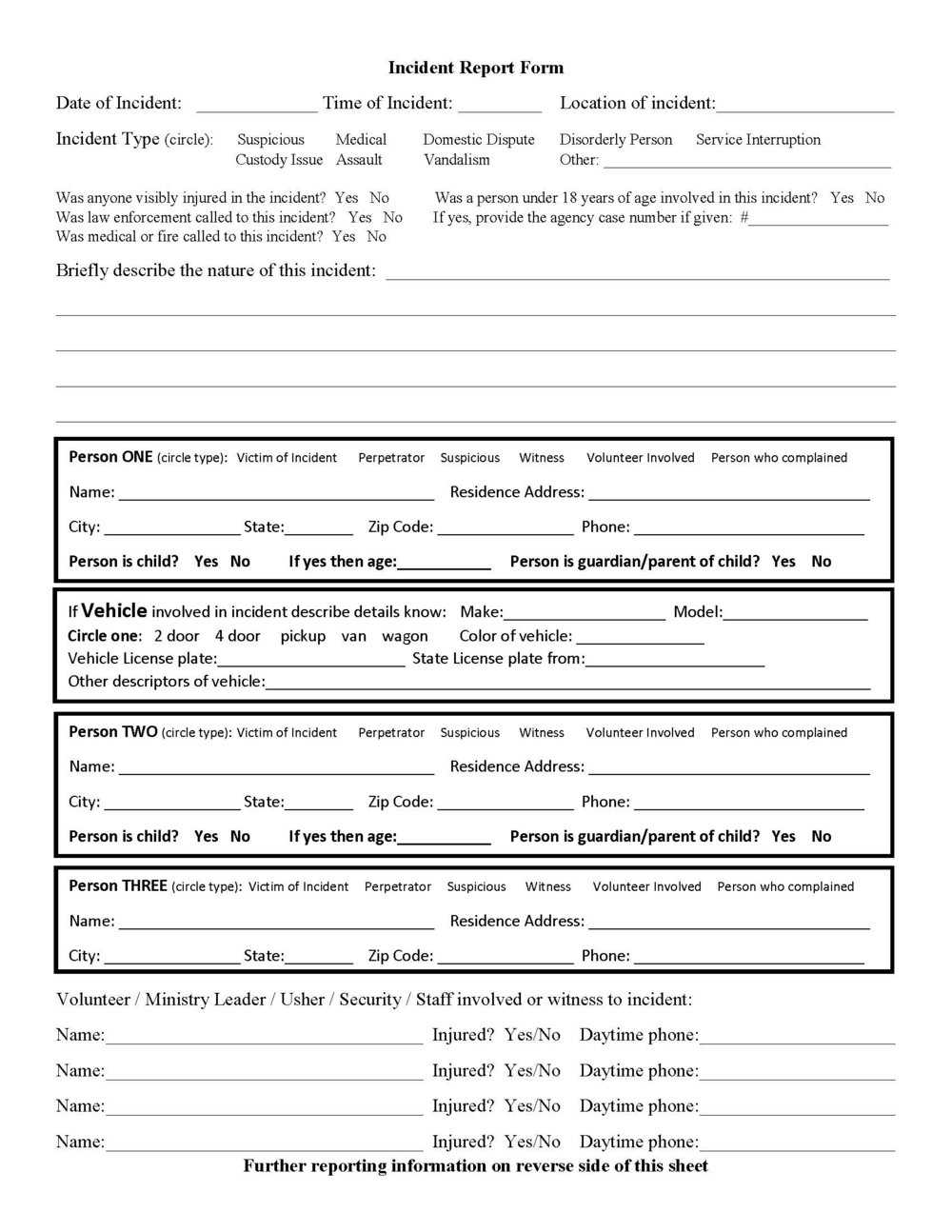 Incident Report Form — The Church Security Answer Man Inside Incident Report Book Template