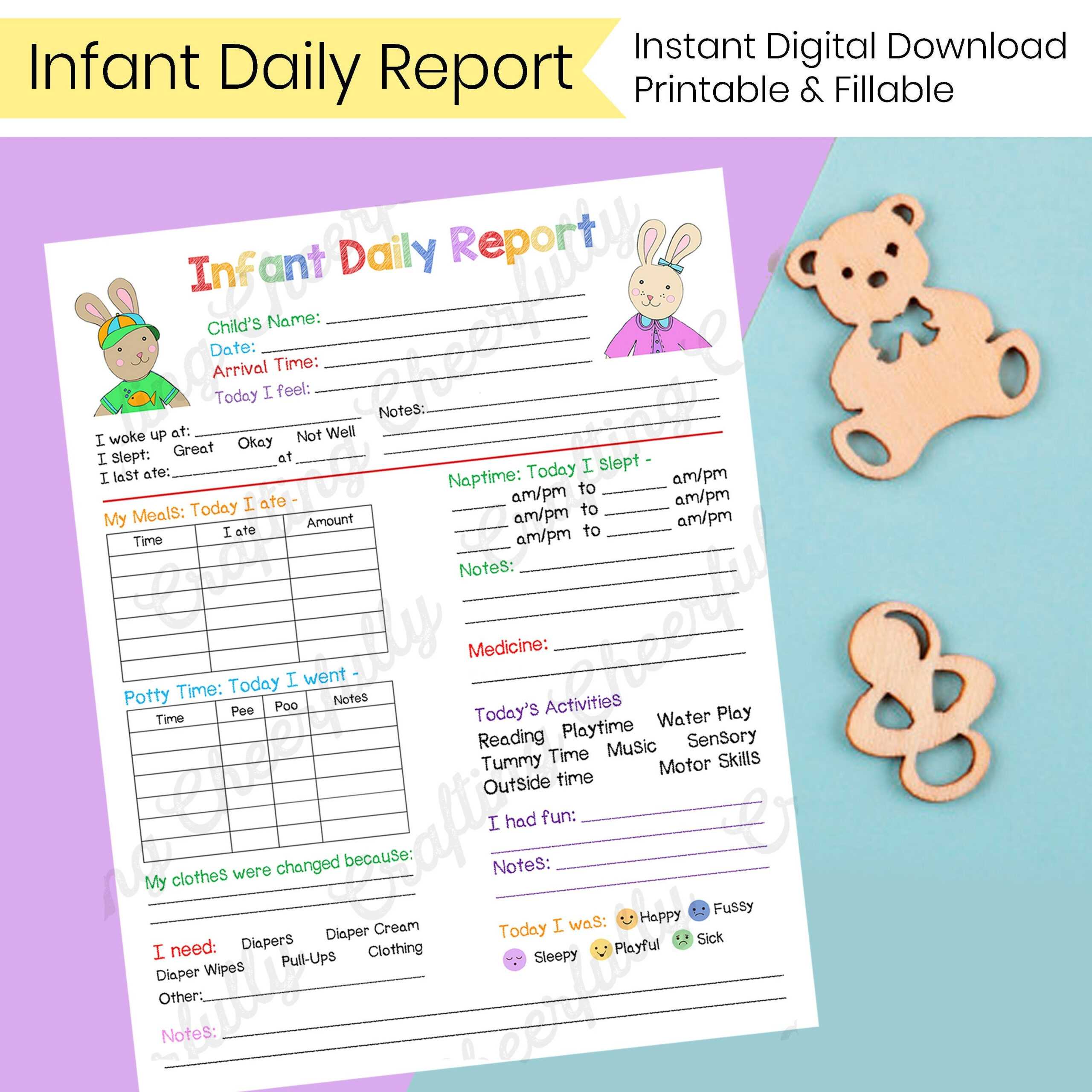Infant Daily Report - In Home Preschool, Daycare, Nanny Log Throughout Daycare Infant Daily Report Template