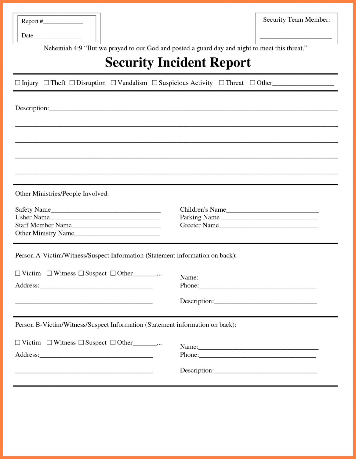 Information Technology Incident Report Template Pertaining To Incident Report Form Template Doc