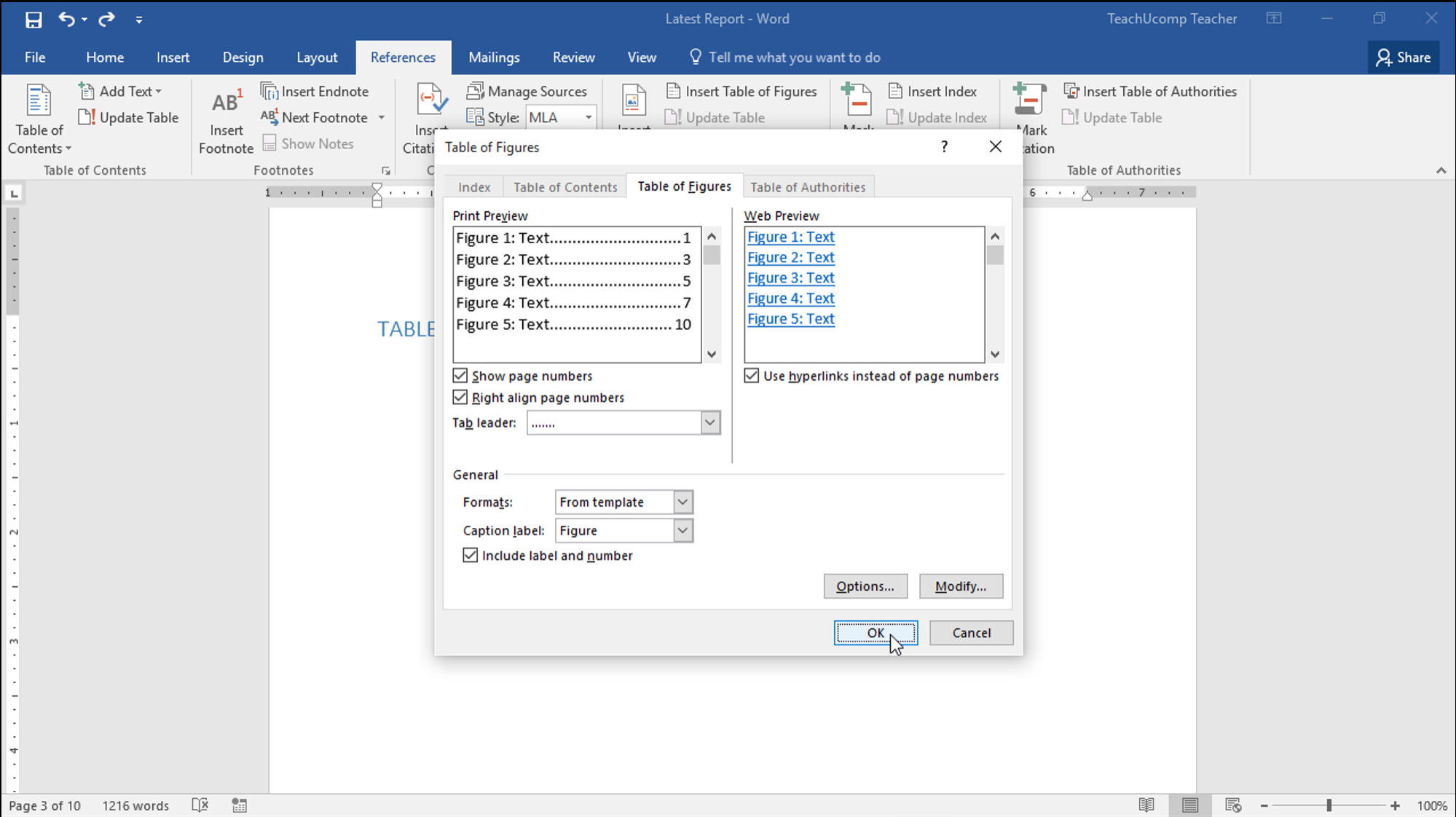 Insert A Table Of Figures In Word – Teachucomp, Inc. In Word 2013 Table Of Contents Template