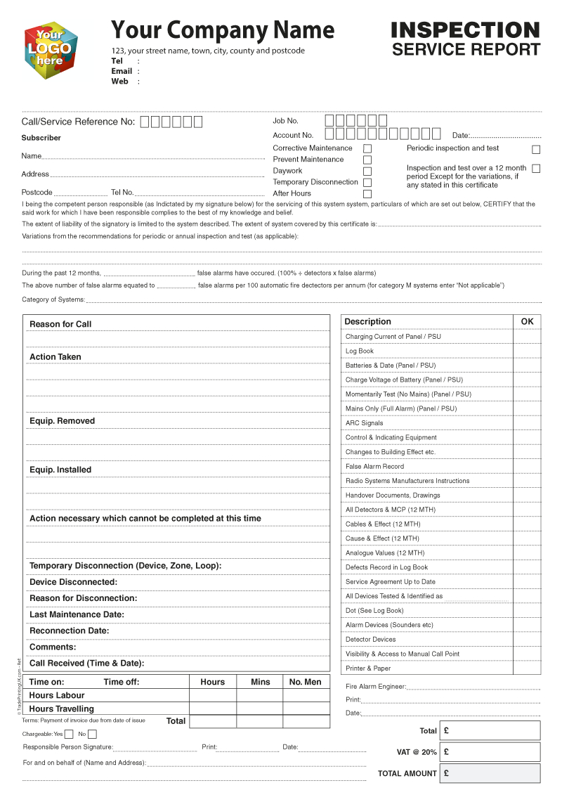 Inspection Service Report Templates For Ncr Print From £40 Pertaining To Ncr Report Template