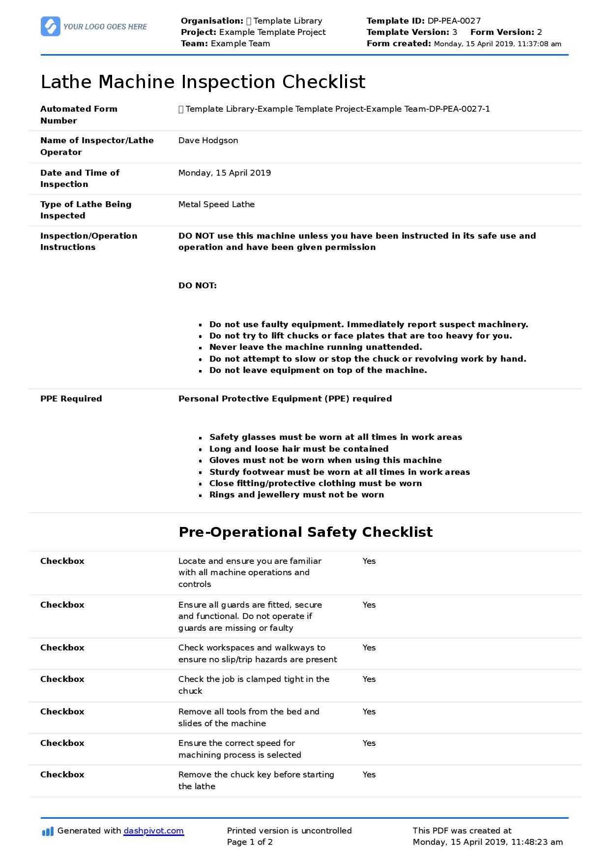 Inspection Spreadsheet Template Great Machine Shop Report In Shop Report Template
