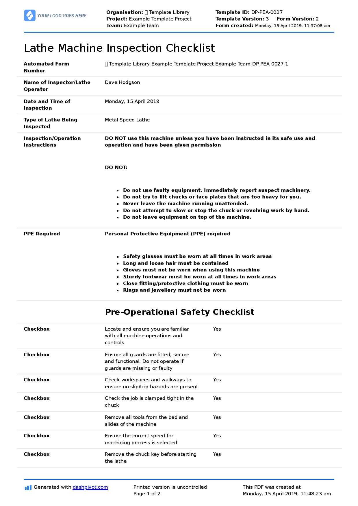 Inspection Spreadsheet Template Great Machine Shop Report Inside Machine Shop Inspection Report Template