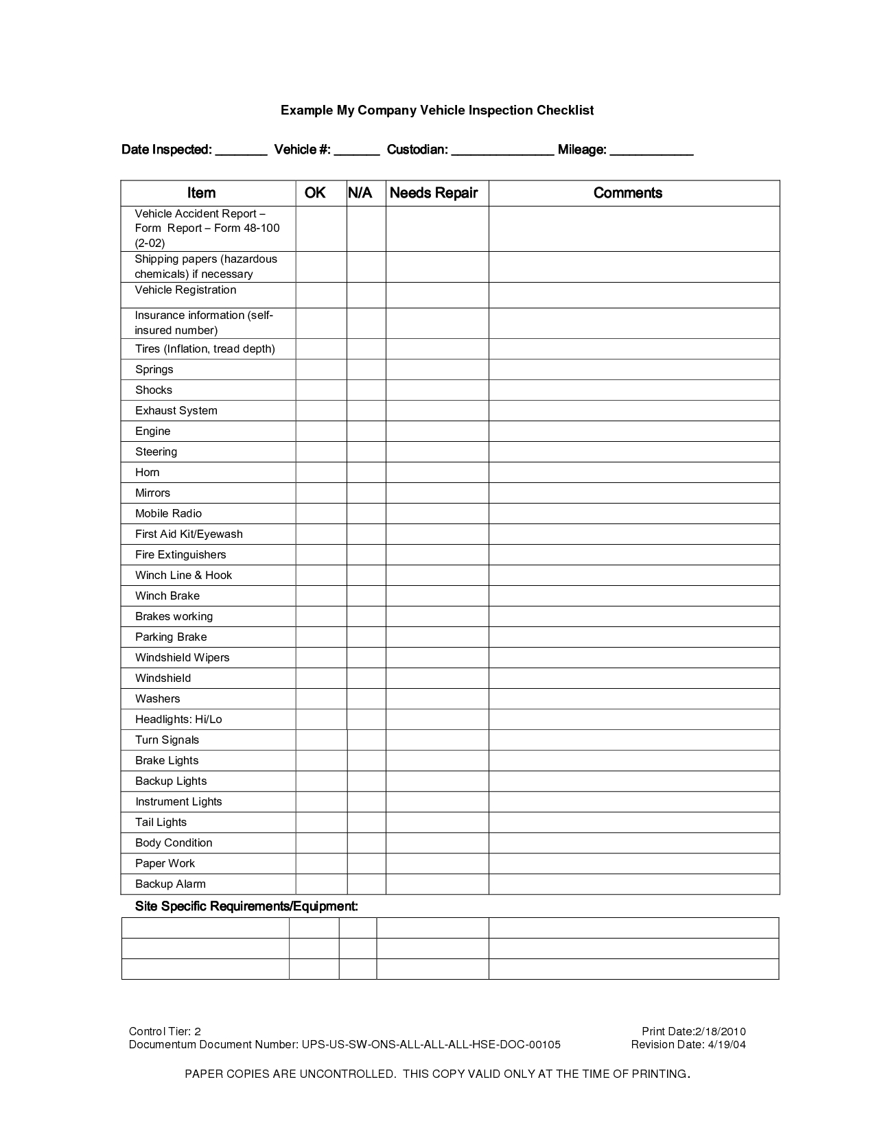 Inspection Spreadsheet Template Vehicle Checklist Excel With Vehicle Checklist Template Word