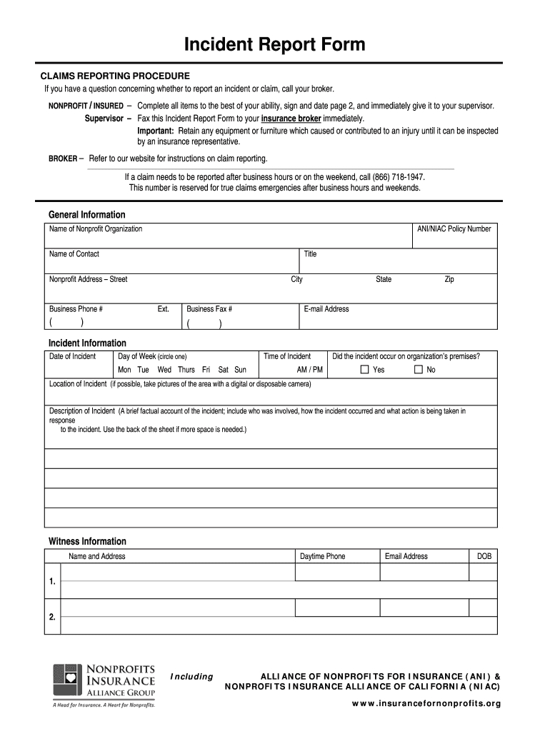 Insurance Incident Form – Fill Online, Printable, Fillable In Insurance Incident Report Template