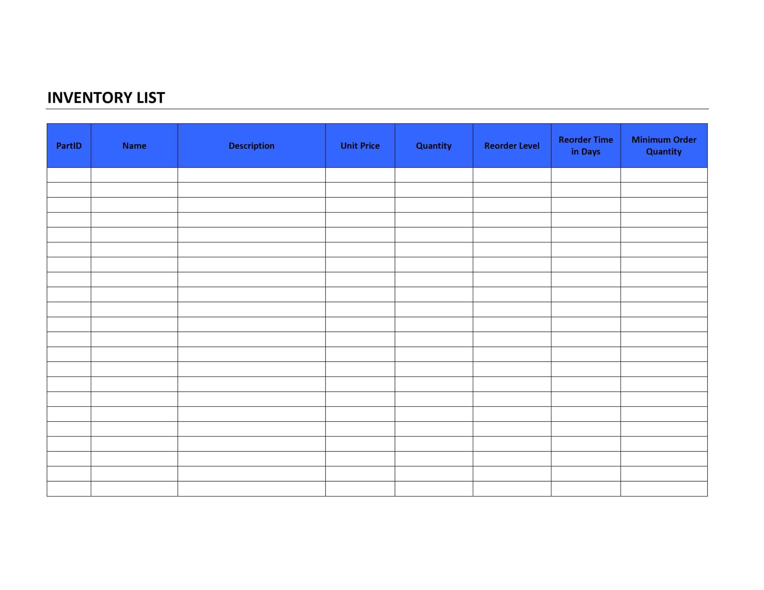 Inventory List Template Intended For Blank Medication List Templates