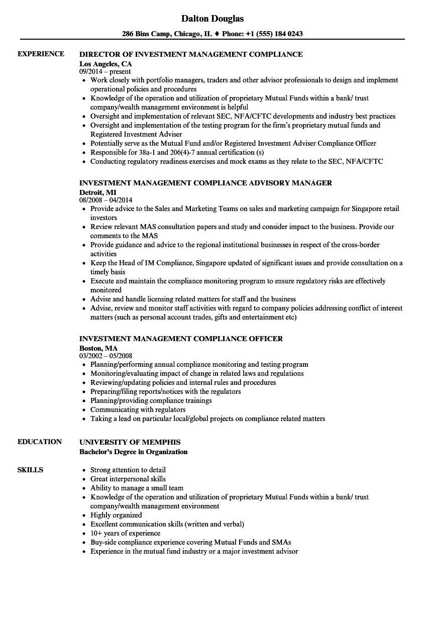 Investment Management Compliance Resume Samples | Velvet Jobs With Regard To Compliance Monitoring Report Template