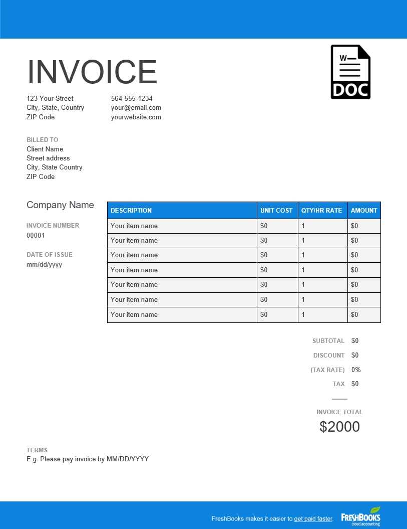 Invoice Template | Create And Send Free Invoices Instantly Regarding Web Design Invoice Template Word