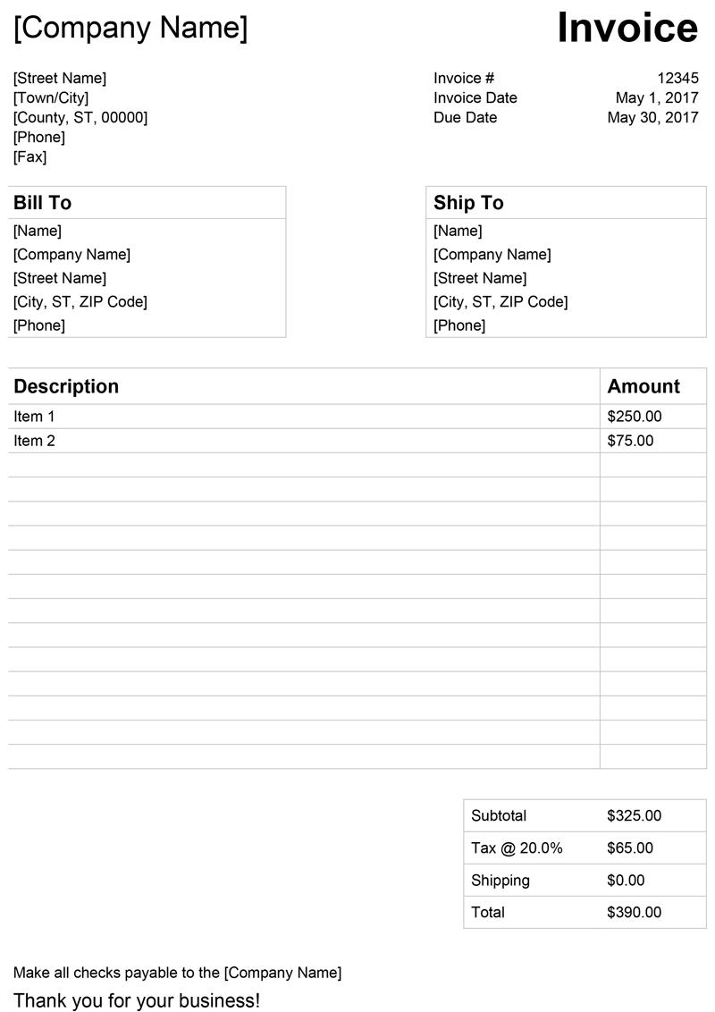 Invoice Template For Word - Free Simple Invoice For Microsoft Office Word Invoice Template