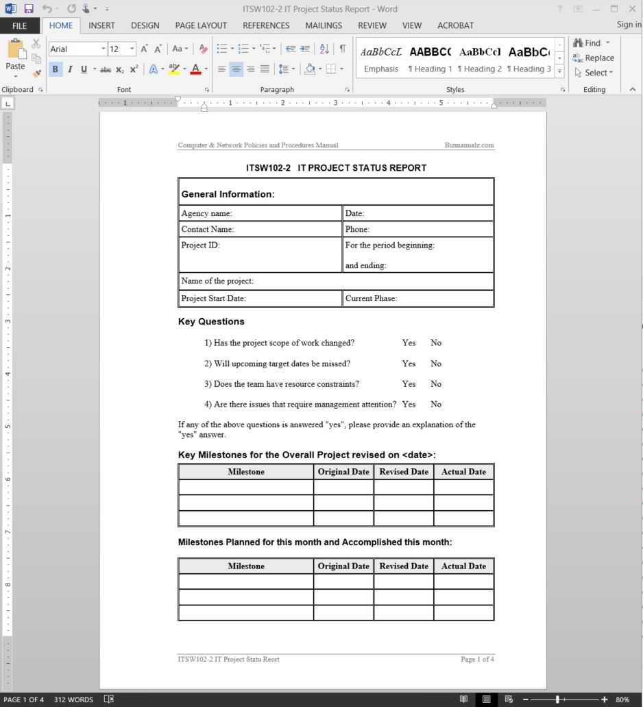 It Project Status Report Template | Itsw102 2 Within Job Progress Report Template