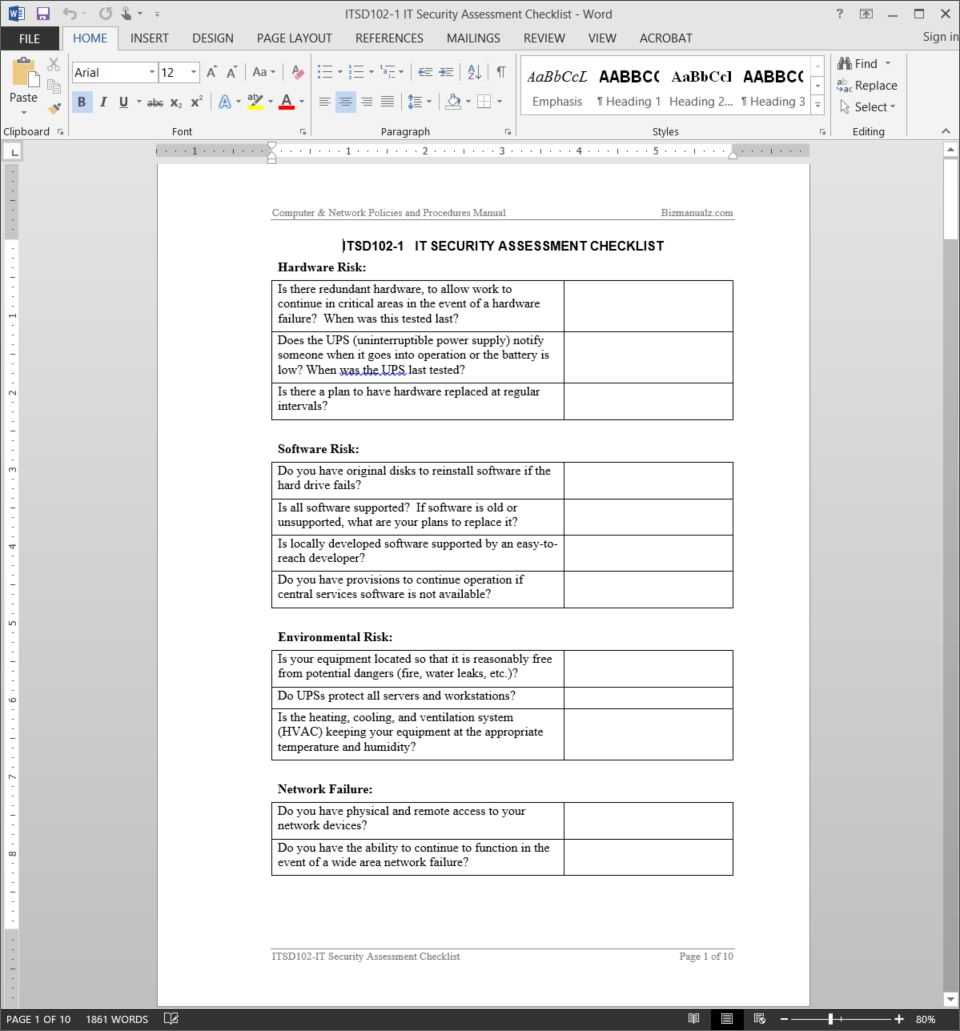 It Security Assessment Checklist Template | Itsd102 1 Inside Information System Audit Report Template