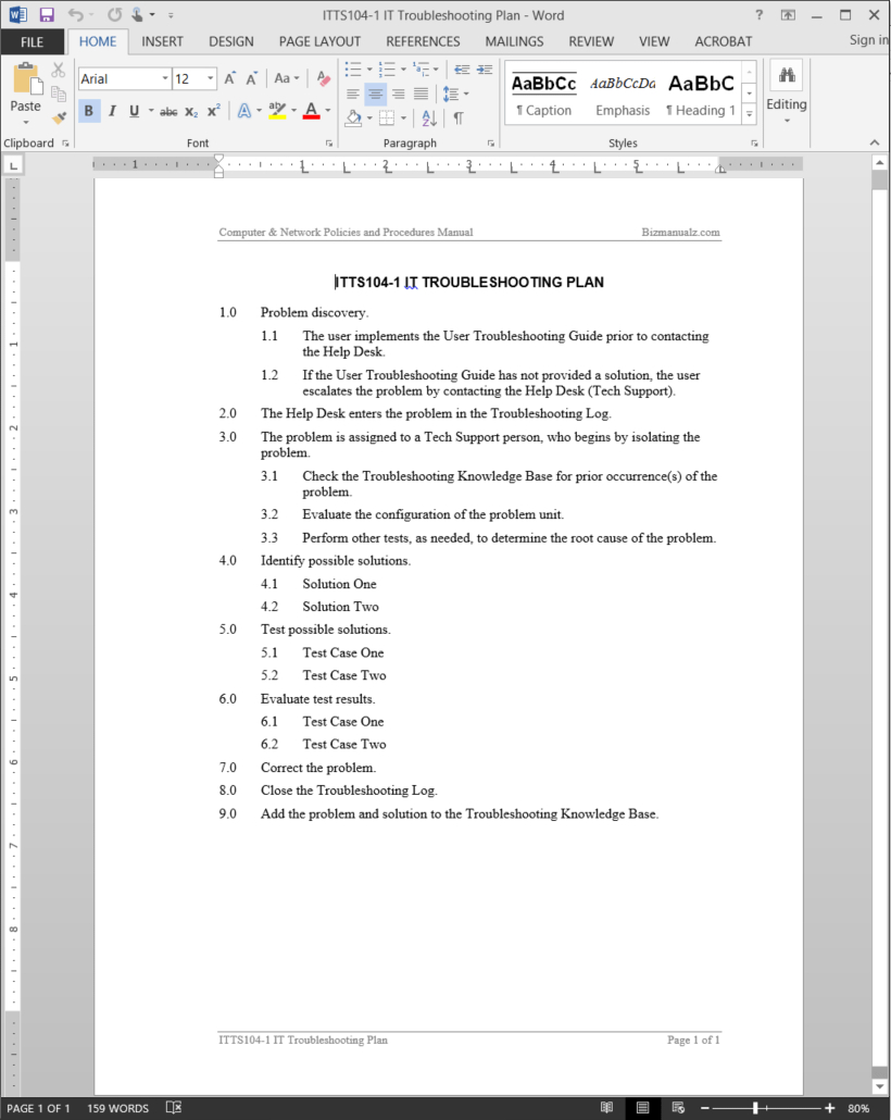 It Troubleshooting Plan Template | Itts104 1 With Regard To Software Problem Report Template