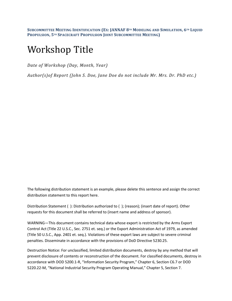 Jannaf Workshop Final Report Template With Section 7 Report Template