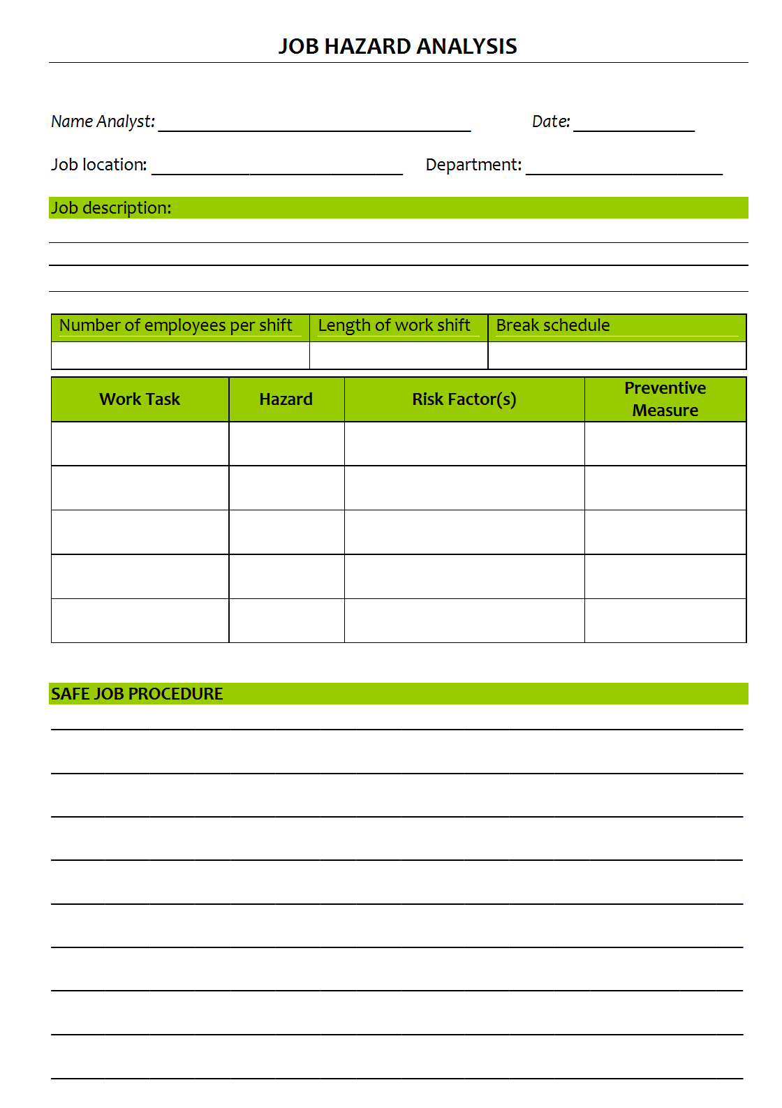 Job Hazard Analysis - In Safety Analysis Report Template