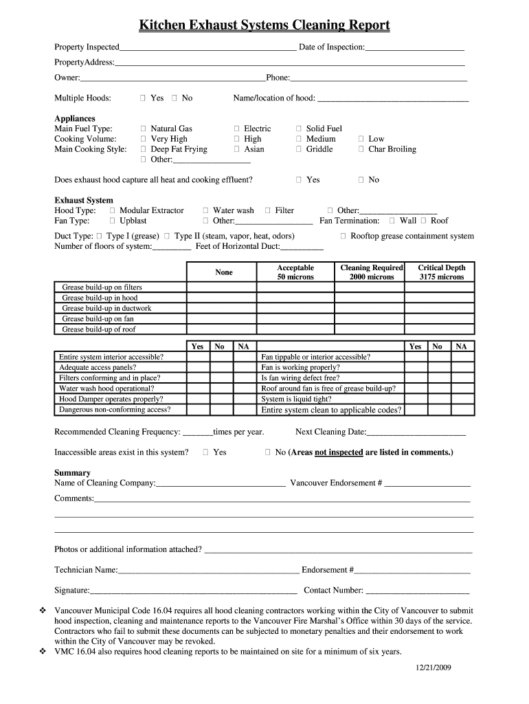 Kitchen Hood Cleaning Report Pdf - Fill Online, Printable In Cleaning Report Template