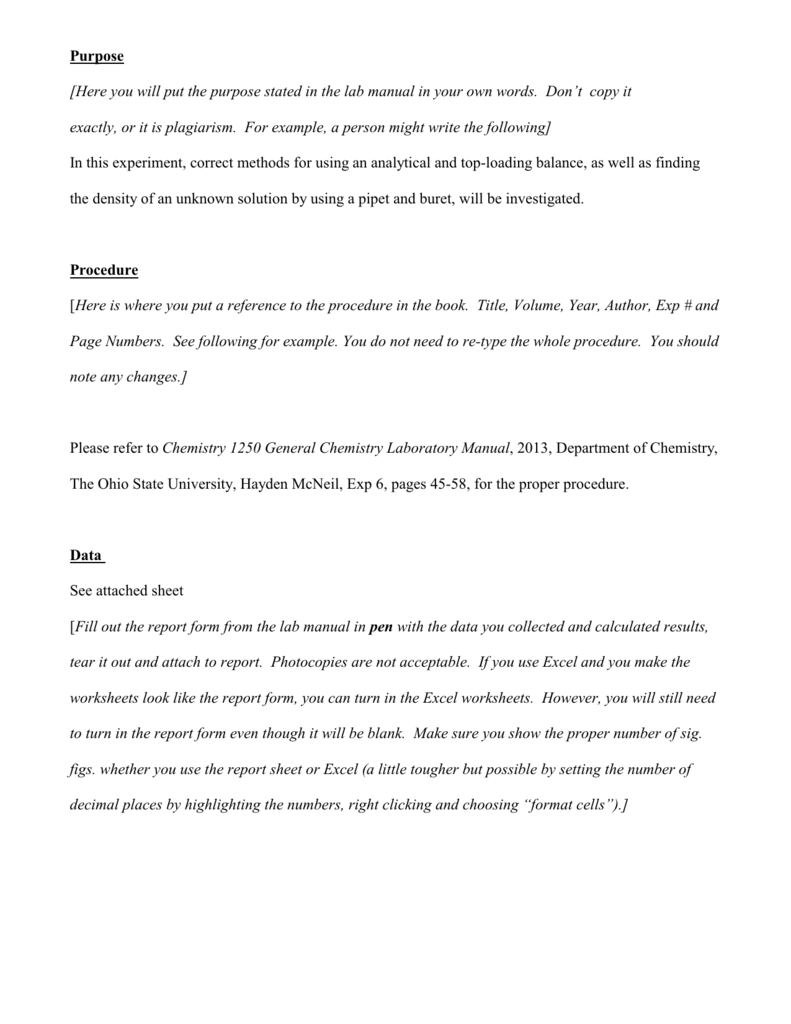 Lab Report Example – Osu Chemistry With Regard To Chemistry Lab Report Template