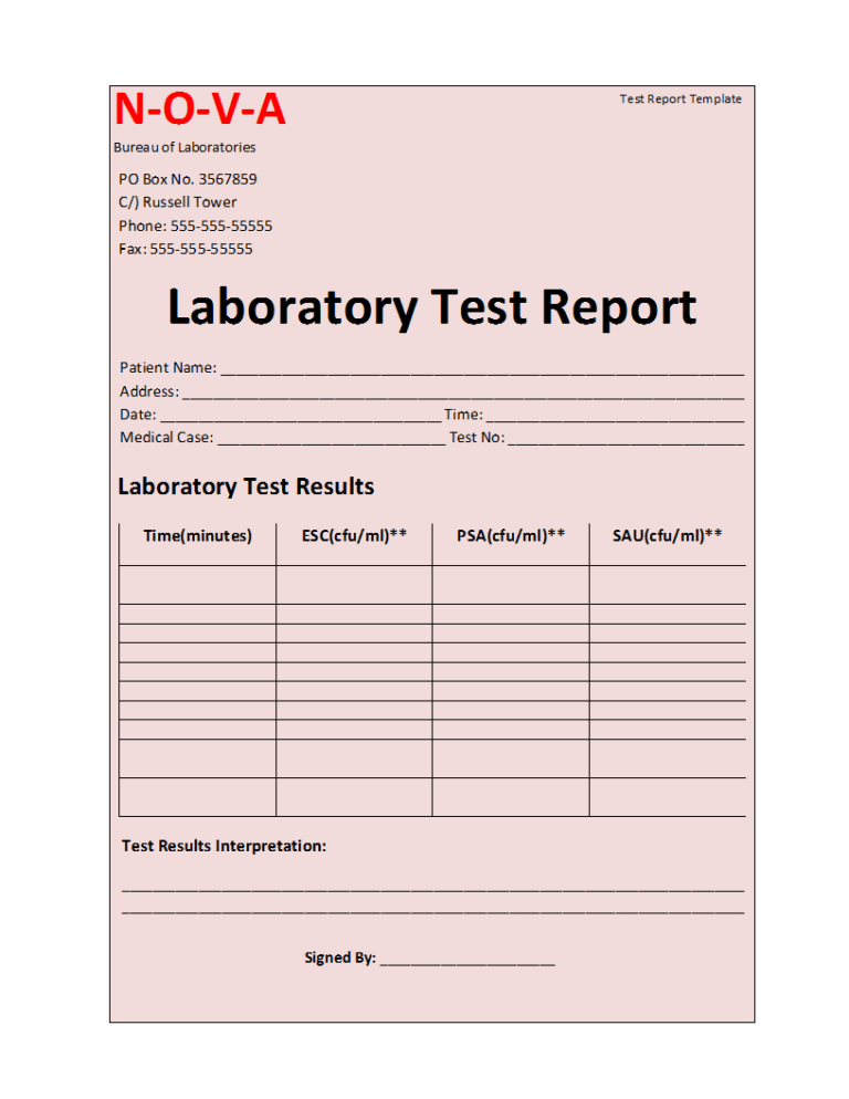 Test Result Report Template Sample Design Templates