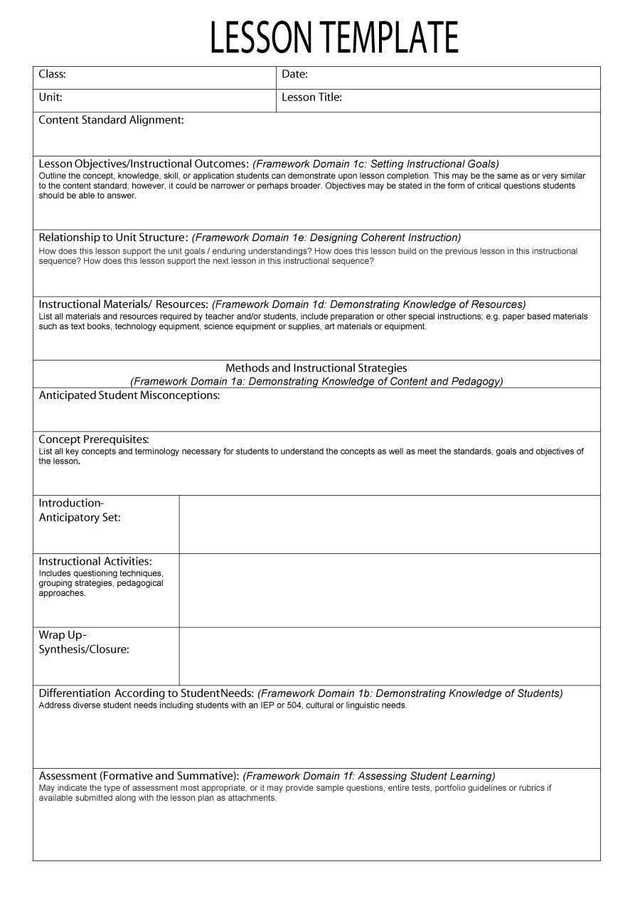 Lesson Plan Format Template – Barati.ald2014 In Madeline Hunter Lesson Plan Blank Template