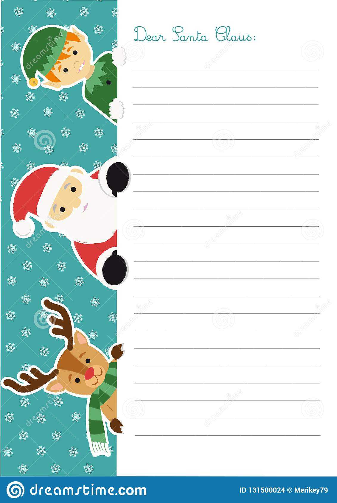 Letter Template To Santa Claus With An Elf And A Reindeer In Blank Letter From Santa Template