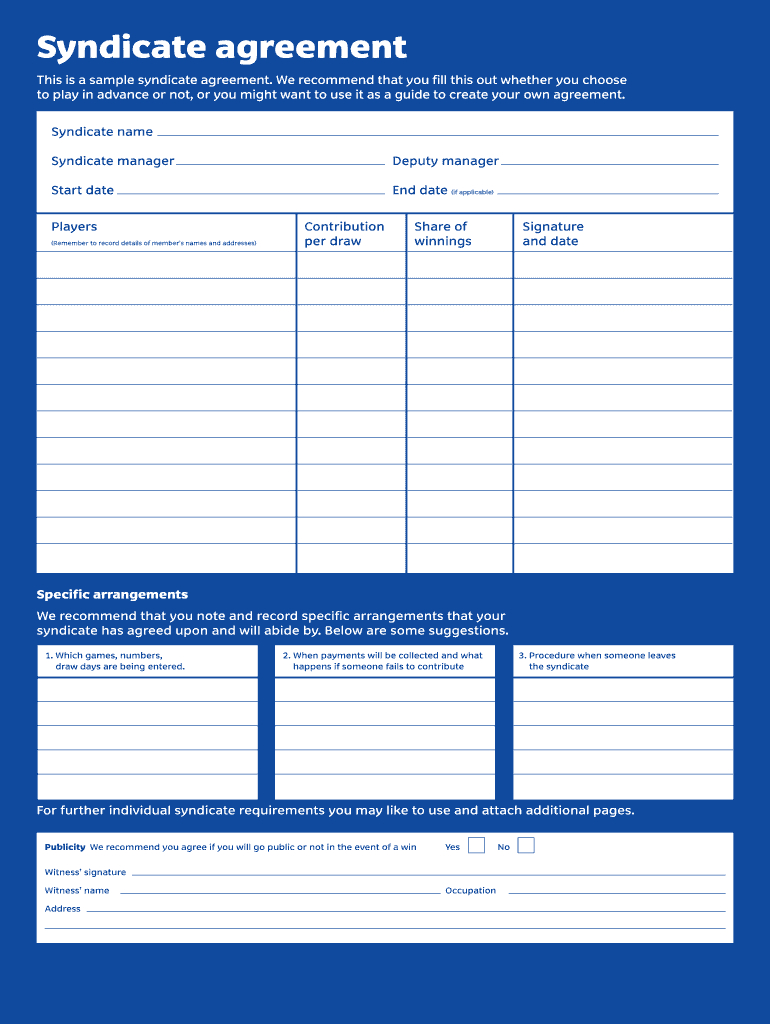 Lottery Syndicate Form – Fill Online, Printable, Fillable With Lottery Syndicate Agreement Template Word