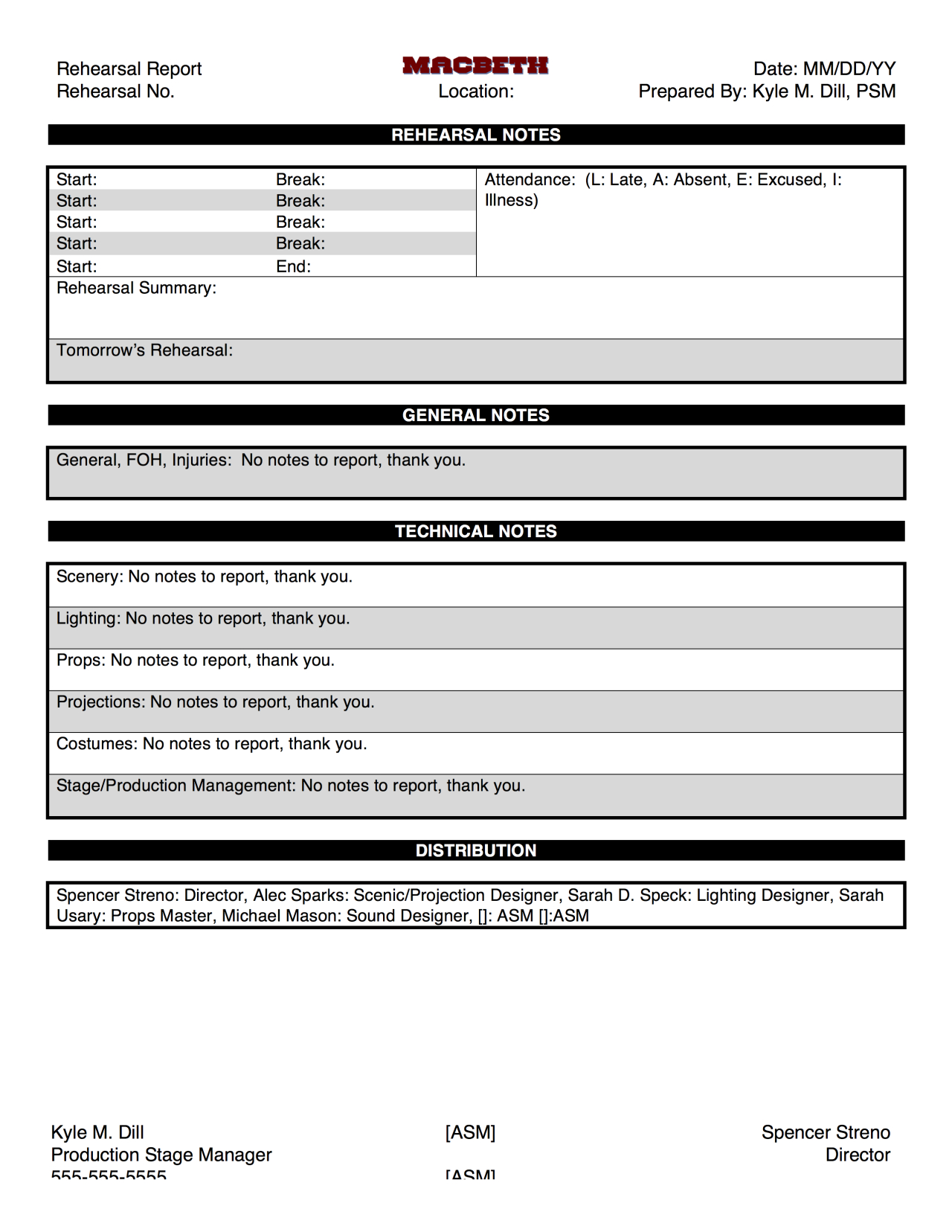 Macbeth@su Production Blog — Here's The Template For Our Pertaining To Rehearsal Report Template