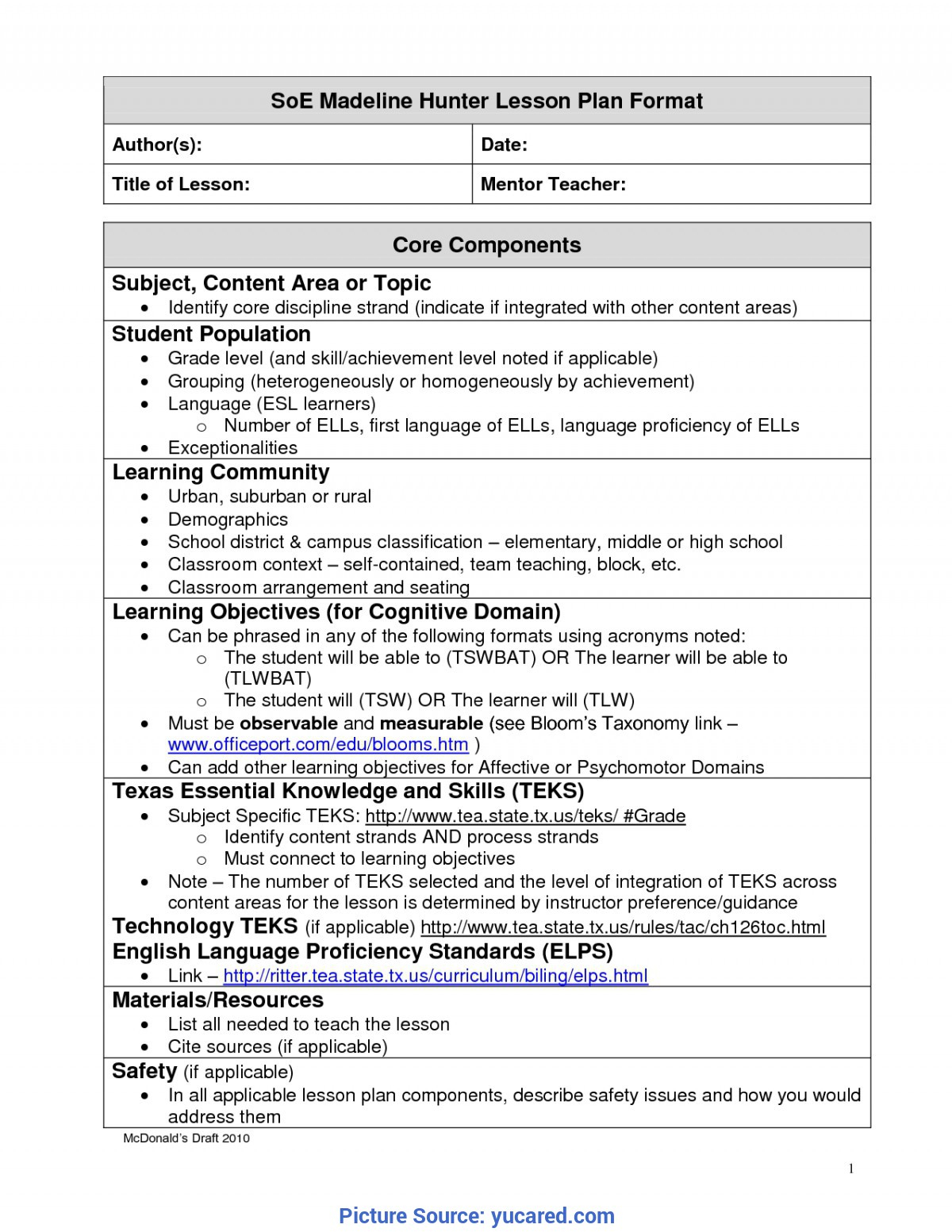 Madeline Hunter Lesson Plan Template Word | Articleezined In Madeline Hunter Lesson Plan Blank Template