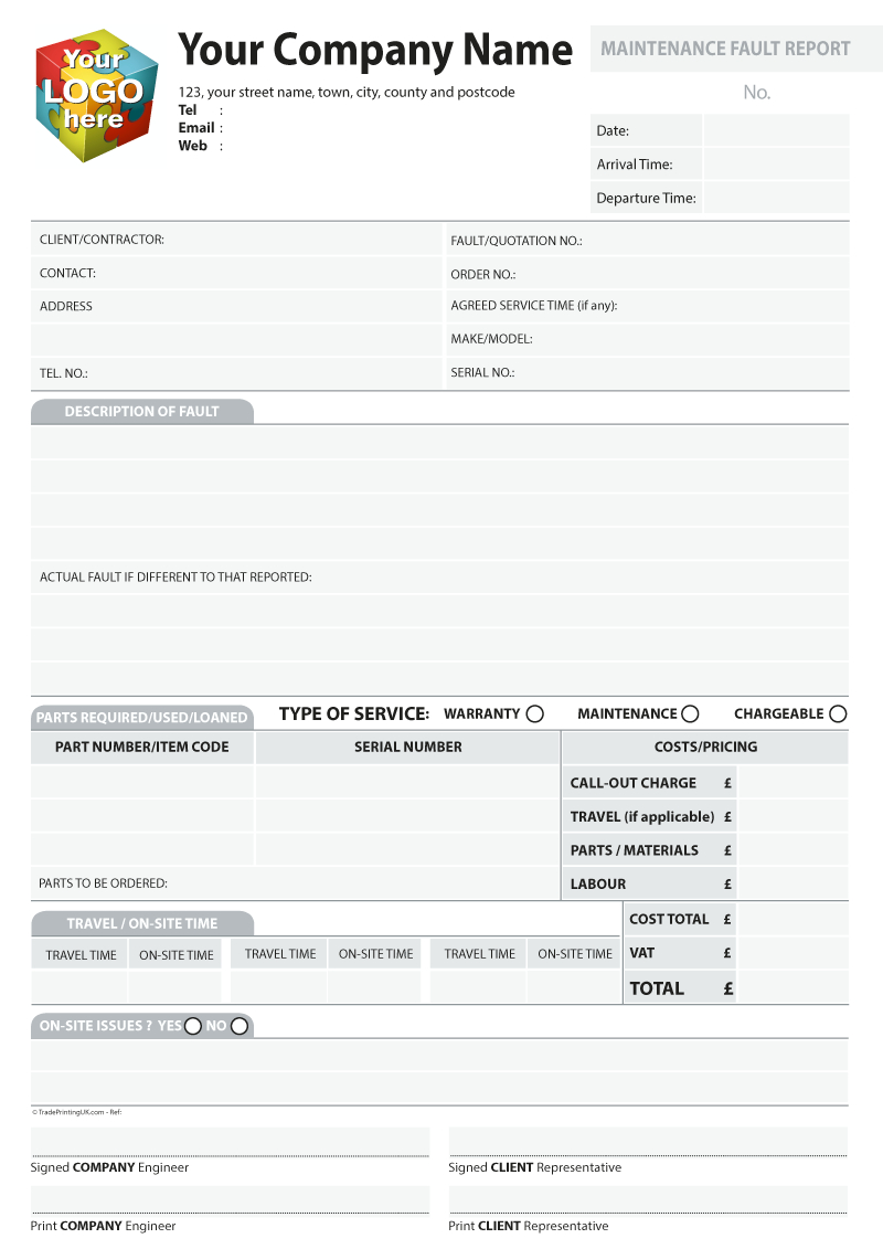 Maintenance Report Templates For Ncr Printed From £40 Inside Computer Maintenance Report Template