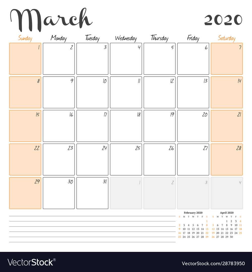 March 2020 Monthly Calendar Planner Printable With Full Page Blank Calendar Template