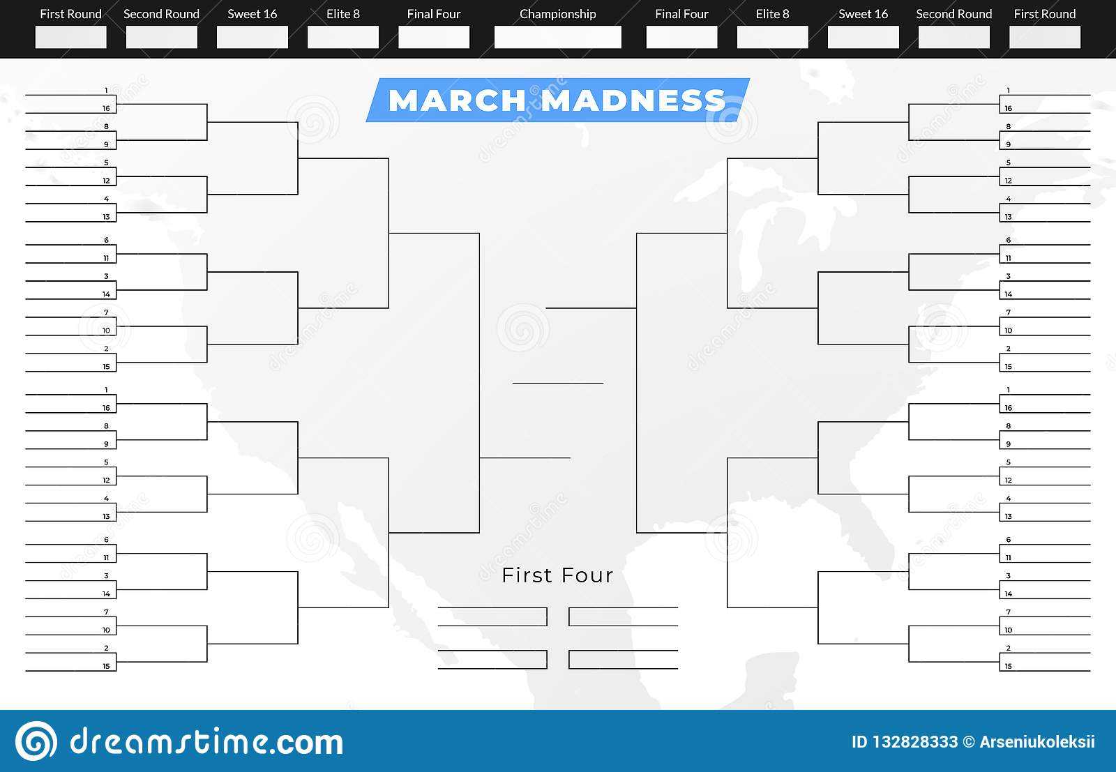 March Madness Tournament Bracket. Empty Competition Grid Inside Blank March Madness Bracket Template