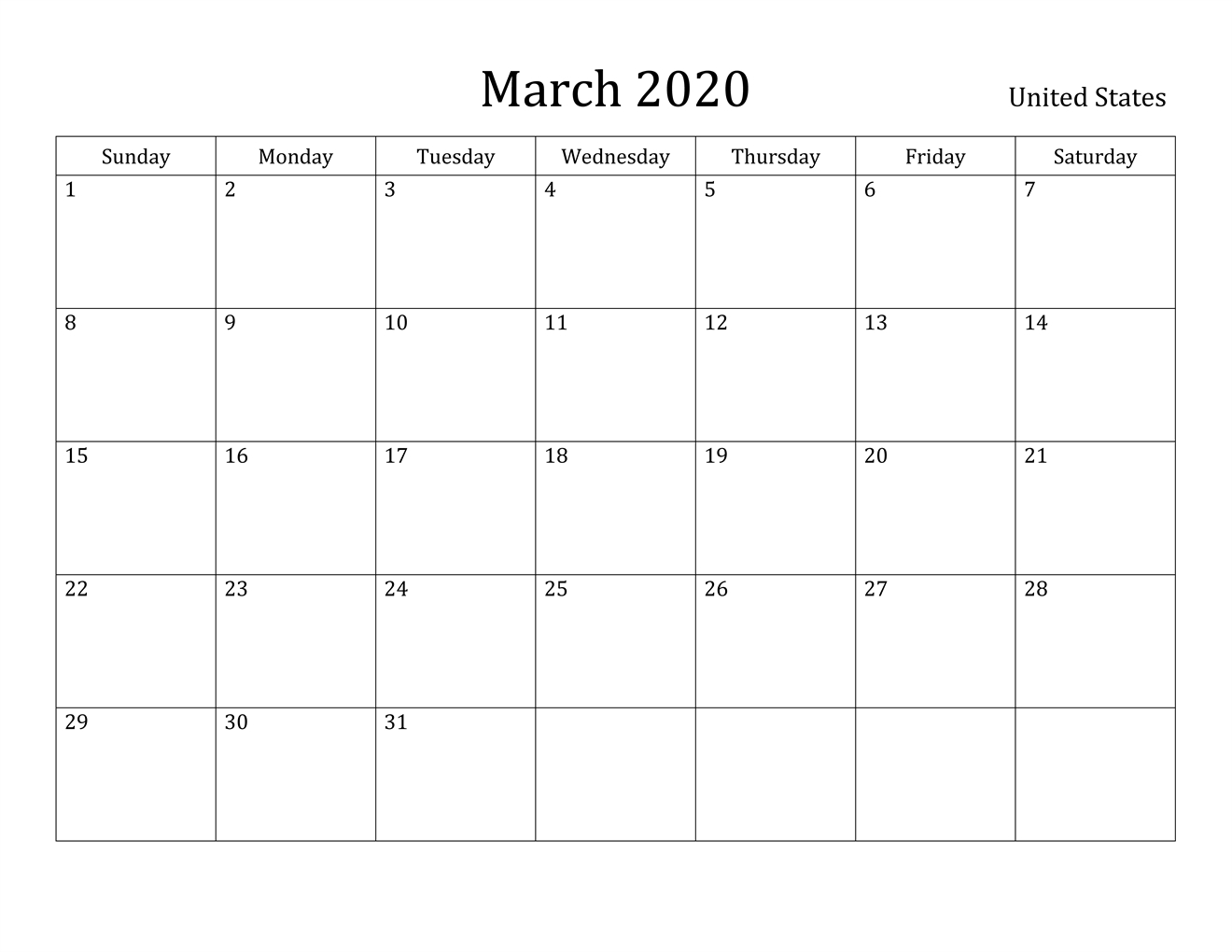 March Printable Calendar 2020 (Free Templates) – 2020 Free Throughout Full Page Blank Calendar Template