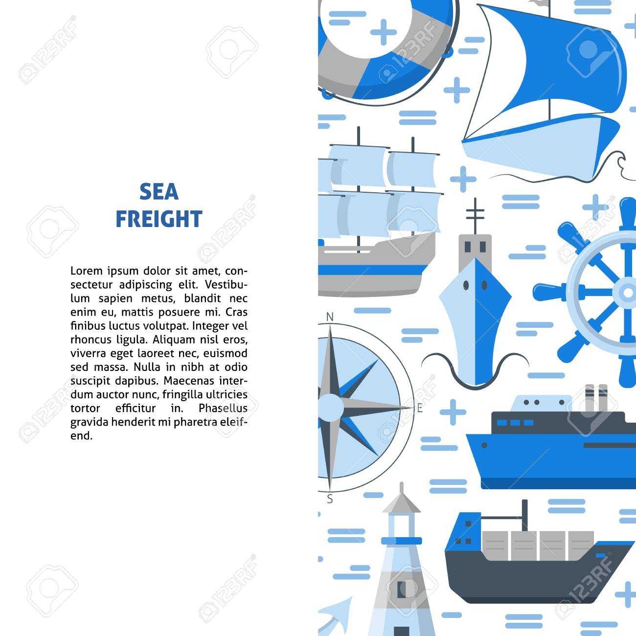Marine Banner Or Poster Template With Place For Text. Ships And.. In Nautical Banner Template