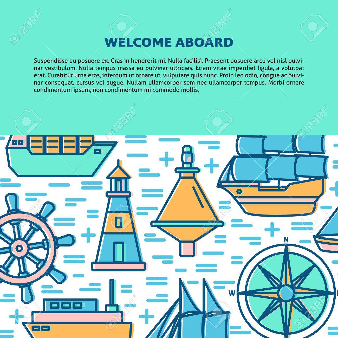 Marine Banner Or Poster Template With Ships And Nautical Symbols.. With Regard To Nautical Banner Template