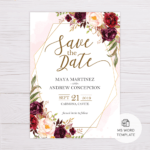 Marsala Flowers With Gold Frame Save The Date Template Inside Save The Date Templates Word