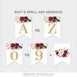 Marsala Party Banner Printable, Burgundy Floral Party Pennant, Bridal  Shower Banner Template, Red And Gold Banner Instant Download Mar1 With Bridal Shower Banner Template