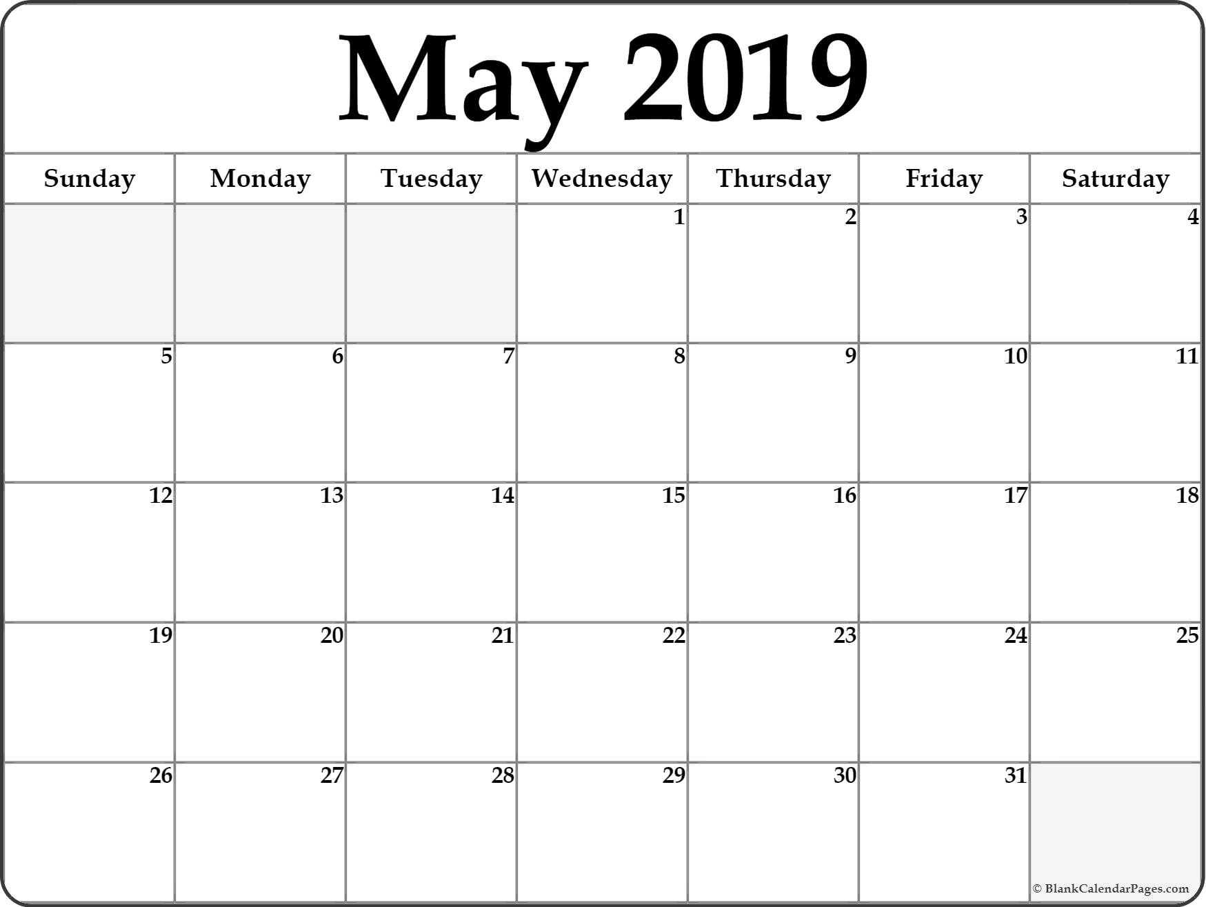 May 2019 Printable Calendar Blank Templates – Calendar Hour For Blank Activity Calendar Template