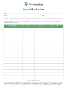 Blank Medication List Templates - Sample Design Templates